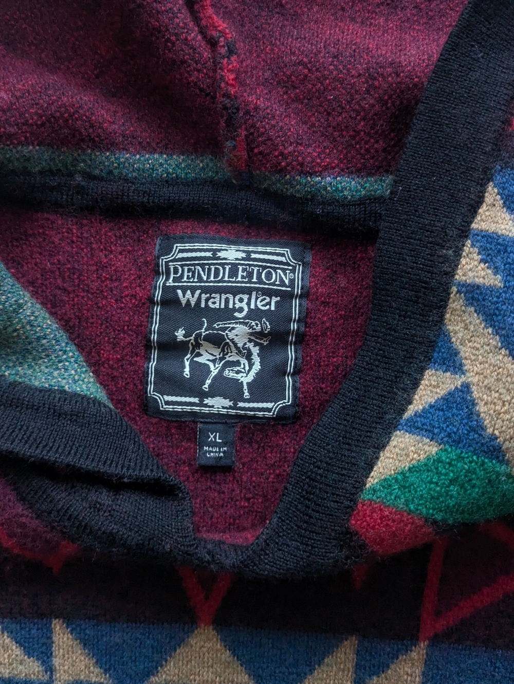 Pendleton Wrangler 100% Wool Aztec Hoodie View 3